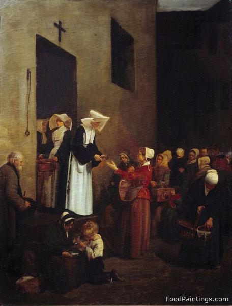 Charity, Nuns Distribute Food to the Poor on the Street - Francois Bonvin - 1851
