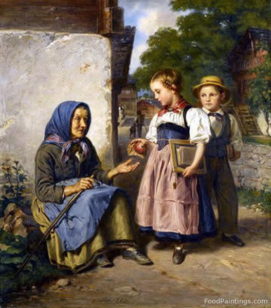 Children Giving Their Snack to an Old Blind Beggar - Johann Friedrich Dietler
