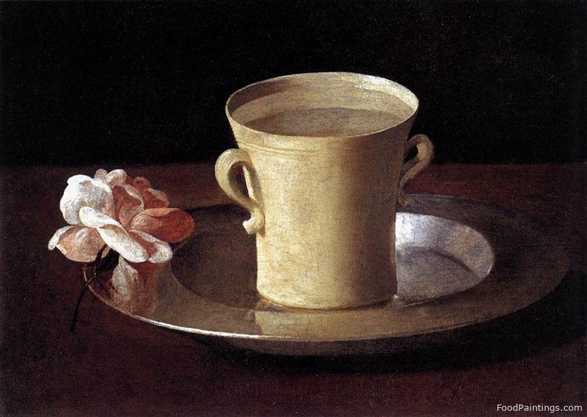 Cup of Water and a Rose on a Silver Plate - Francisco de Zurbaran - c. 1630