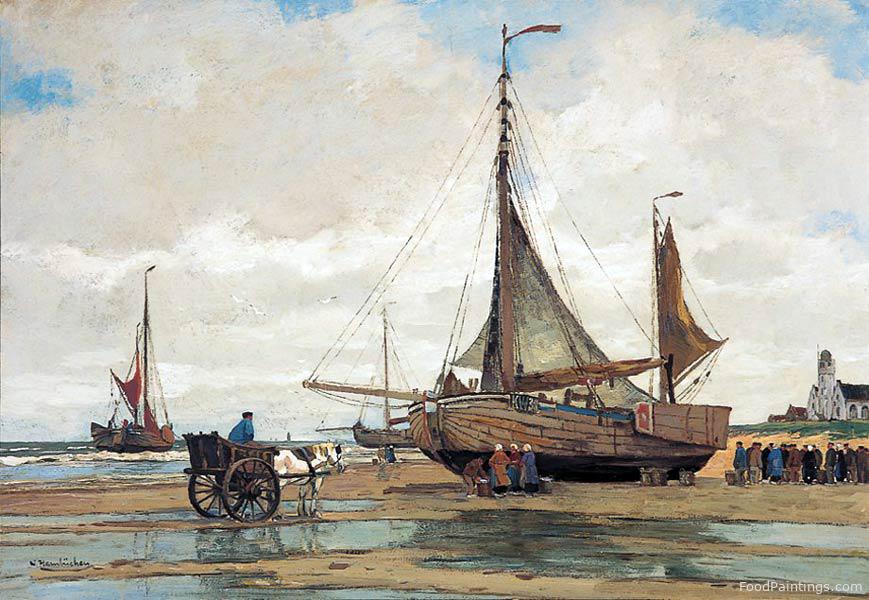 Fisher People and Fishing Boats on the Beach of Katwijk - Wilhelm Hambuchen