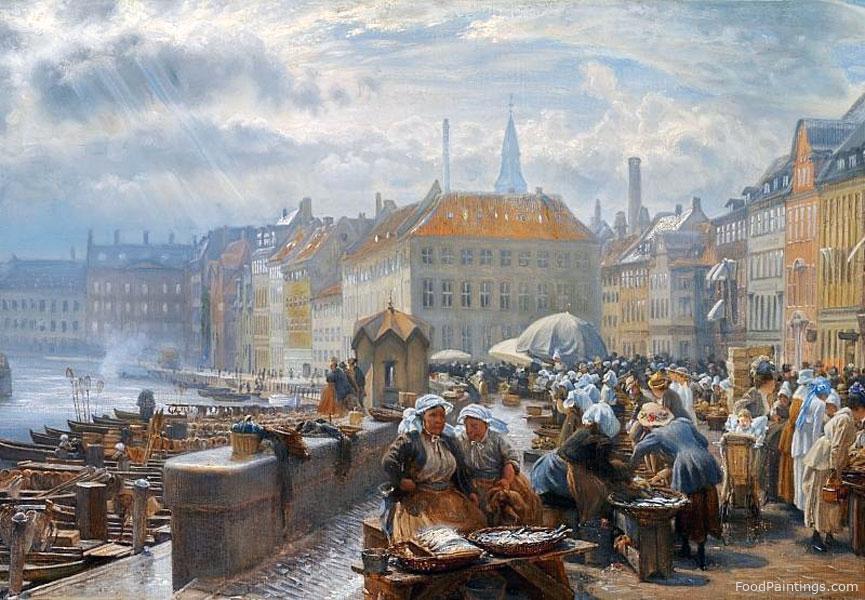 Fishwives are Selling the Catch on Gammel Strand in the Heart of Copenhagen - Vilhelm Eyvind Tilly - 1915
