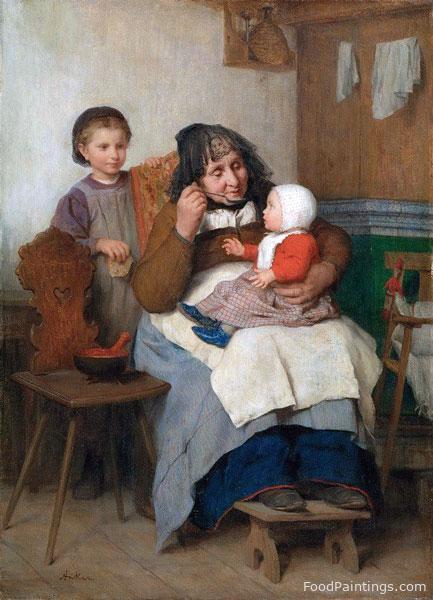 Grandmother Spooning the Soup to Her Grandchild - Albert Anker - 1868