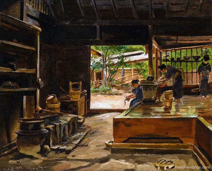 Interior of a Japanese Kitchen at Kikonya Shisendyi, Idzu Province, Japan - Georges Ferdinand Bigot - 1887