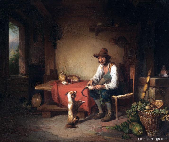 Italian Farmer Playing with His Dog - Johann Baptist Kirner - 1850