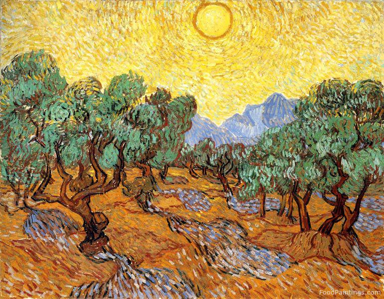 Olive Trees with Yellow Sky and Sun - Vincent van Gogh - 1889