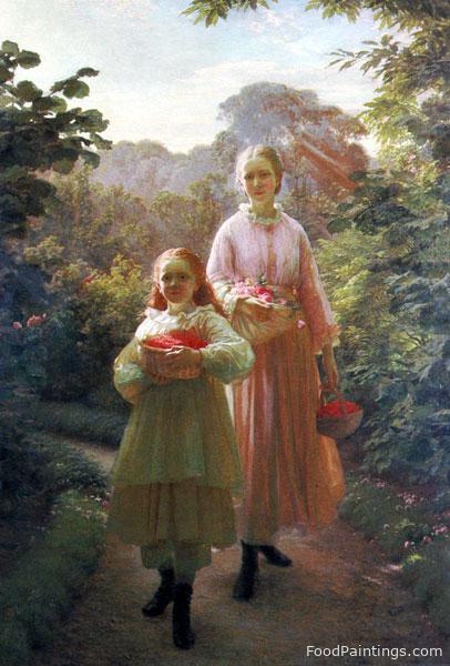 Sisters Gathering Raspberries and Roses - Olrik Ole Henrik