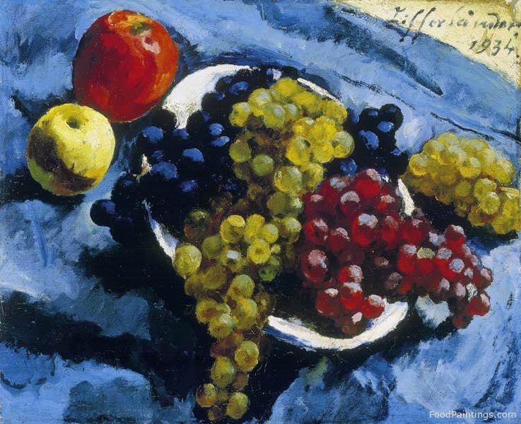 Still Life of Fruits on a Blue Tablecloth - Sandor Ziffer - 1934