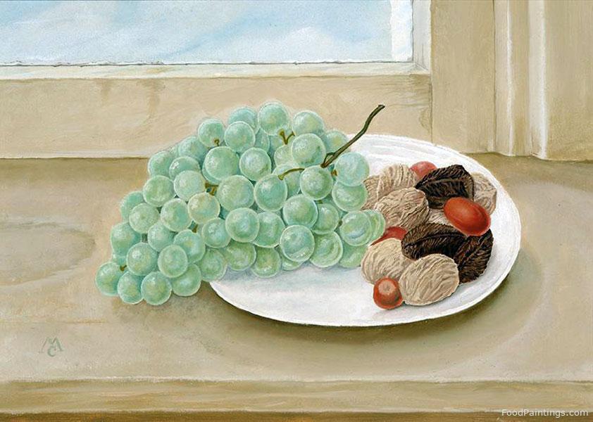 Still Life with Grapes and Walnuts on a Plate - Chris Moret