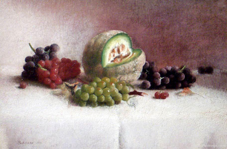 Still Life with Melon and Grapes - Joseph Decker - 1884