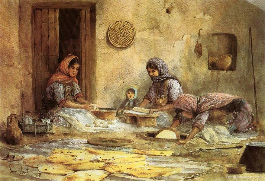 Village Women Baking - Sombat Derkiverqian - 1982