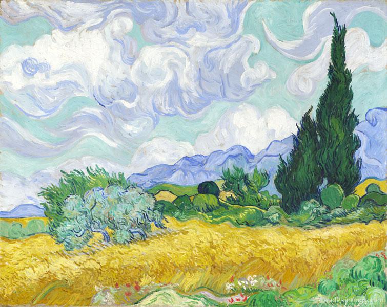 A Wheatfield with Cypresses - Vincent van Gogh - 1889