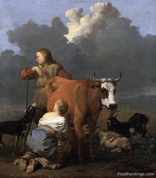 Peasant Girl Milking a Cow - Karel Dujardin - 1657