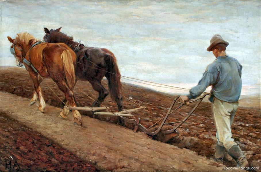 Plowing Scene with Man and Two Horses - Helvig Kinch