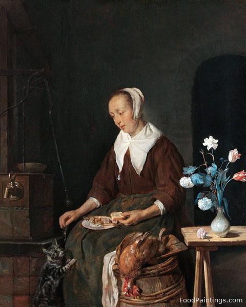 Woman Eating (The Cat’s Breakfast) - Gabriel Metsu - c. 1661-1664